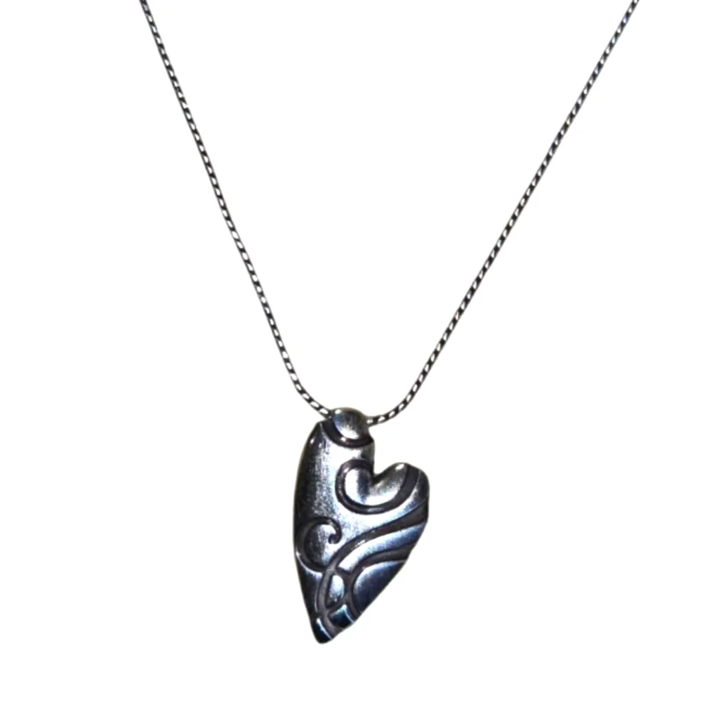 Brighton Heart Pendant Necklace Silver Tone Swirl Design Chain Jewelry
